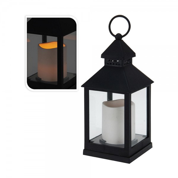Farol con vela de led, función fija, interior, negro, 10,5 x 10,5 x 23 cm (pack 2 unidades)