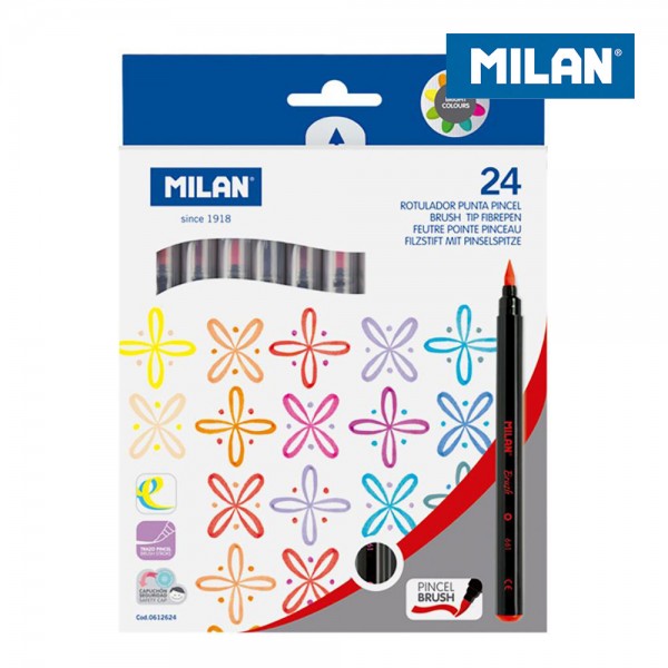 Rotuladores base agua de punta de pincel colores surtidos, caja 24 uds