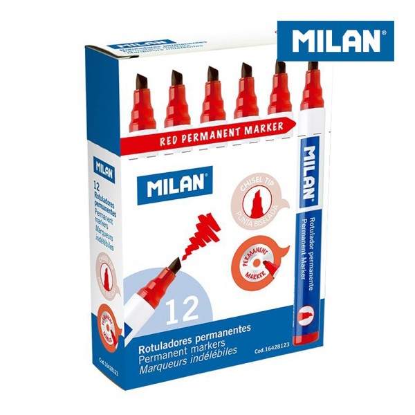 Rotuladores permanentes punta biselada rojo, caja 12 uds