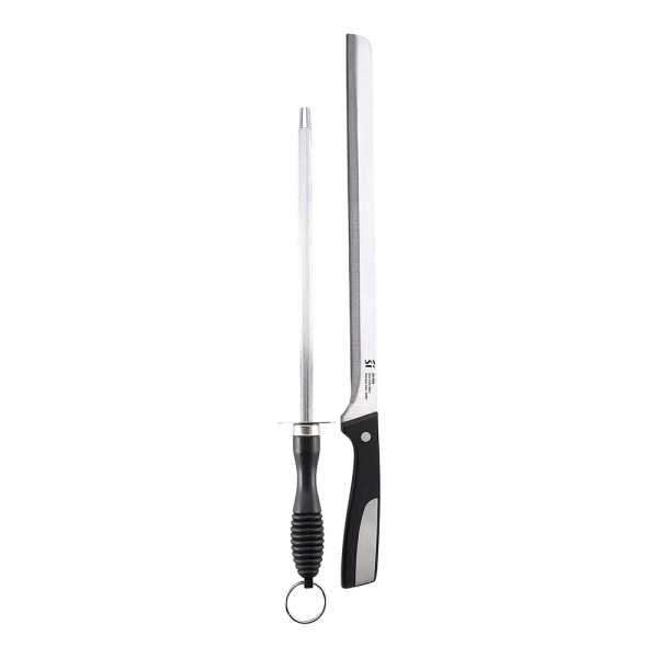 Cuchillo jamonero + chaira acero inox